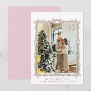 Tarjeta Festiva Navidades de Gingham Green Bow Foto