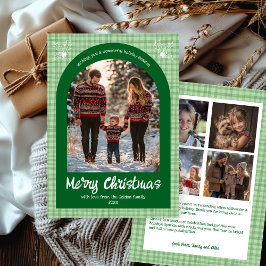 Tarjeta Festiva Navidades de Gingham Green Personalizado Arch 5 Fo