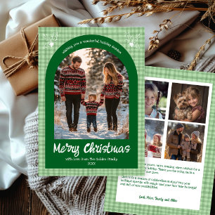 Tarjeta Festiva Navidades de Gingham Green Personalizado Arch 5 Fo