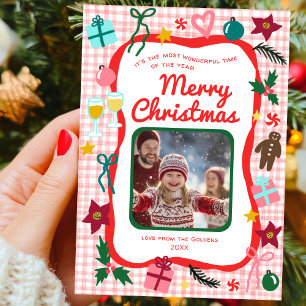 Tarjeta Festiva Navidades de Gingham Quirky Whimsical PERSONALIZAD