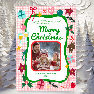 Tarjeta Festiva Navidades de Gingham Quirky Whimsical PERSONALIZAD
