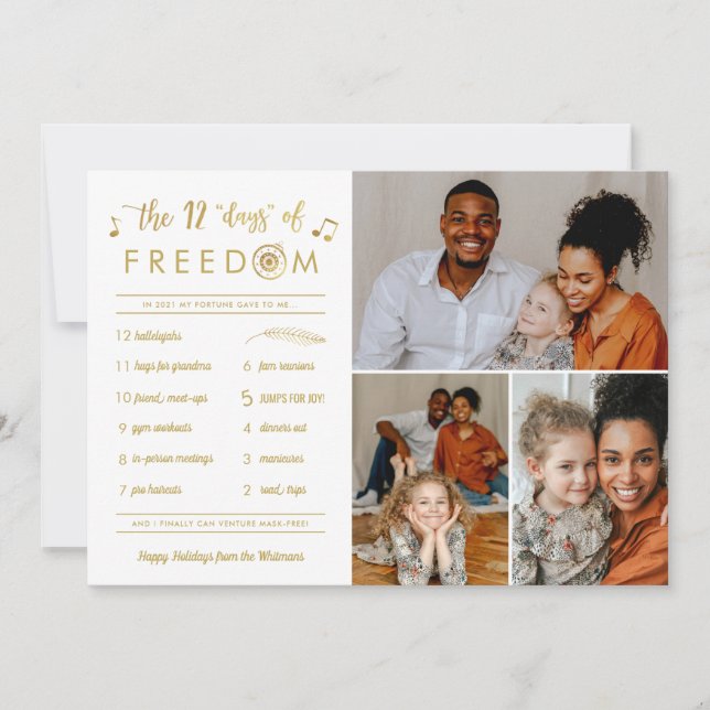 Tarjeta Festiva Navidades de Gold 3 Collage de fotos Funny Post Co (Anverso)