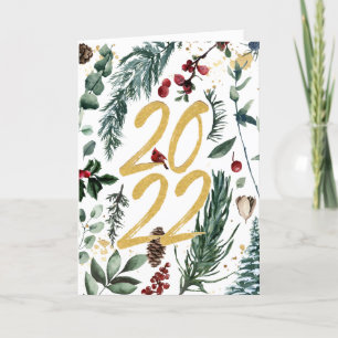 Tarjeta Festiva navidades de Gold Pine Bough Magnolia 2022