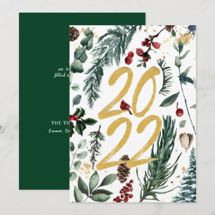 Tarjeta Festiva navidades de Gold Pine Bough Magnolia 2022