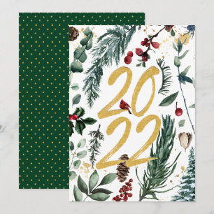 Tarjeta Festiva navidades de Gold Pine Bough Magnolia 2022