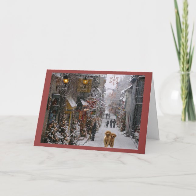 Tarjeta Festiva Navidades de Golden Retriever Card City Street (Anverso)