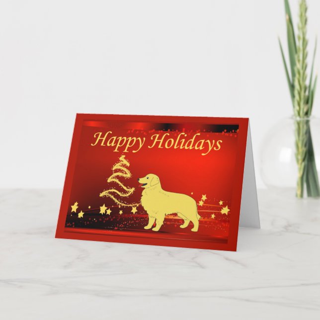 Tarjeta Festiva Navidades de Golden Retriever Card Stars2 (Anverso)