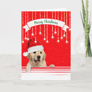 Tarjeta Festiva Navidades de Golden Retriever con copos de nieve