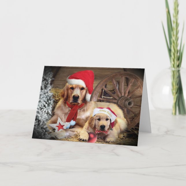 Tarjeta Festiva Navidades de Golden Retriever de estilo occidental (Anverso)