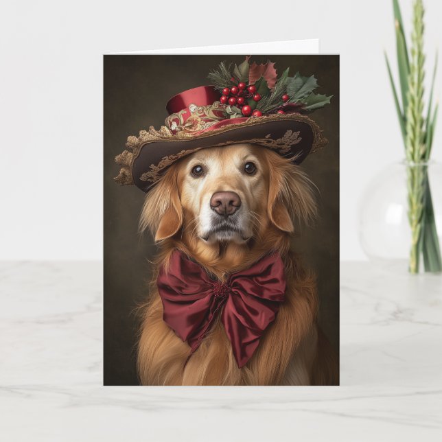 Tarjeta Festiva Navidades de Golden Retriever de Victoria (Anverso)