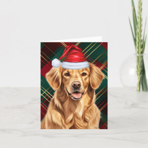 Tarjeta Festiva Navidades de Golden Retriever Dog Red Green Plaid