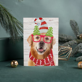 Tarjeta Festiva Navidades de Golden Retriever Glasses Gorra Scarf 