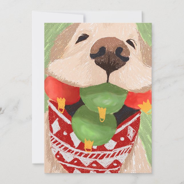 Tarjeta Festiva Navidades de Golden Retriever golpean a Mouth Funn (Anverso)