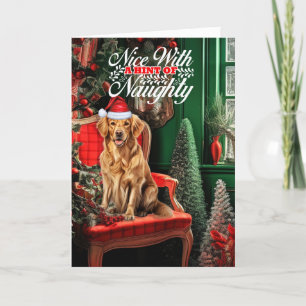 Tarjeta Festiva Navidades de Golden Retriever Perro travieso o agr
