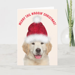 Tarjeta Festiva Navidades de Golden Retriever Puppy Tail Waggin
