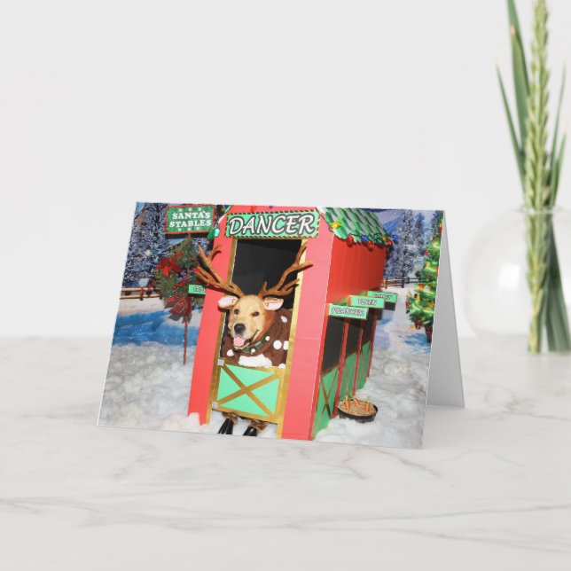 Tarjeta Festiva Navidades de Golden Retriever Reindeer Stables (Anverso)