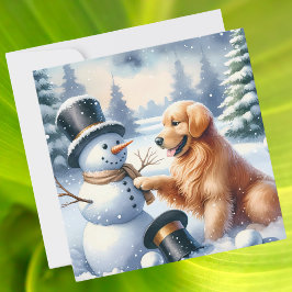 Tarjeta Festiva Navidades de Golden Retriever Snowman