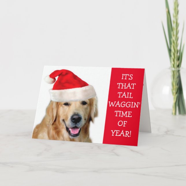 Tarjeta Festiva Navidades de Golden Retriever Tail Waggin (Anverso)