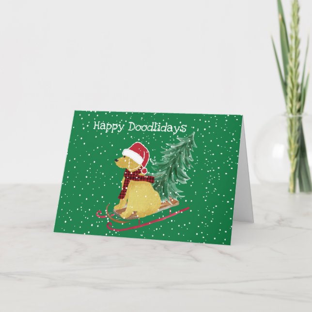 Tarjeta Festiva Navidades de Goldendoodle personalizados atacados (Anverso)