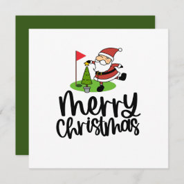 Tarjeta Festiva Navidades de golf con bandera de golf y Santa Clau
