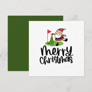 Tarjeta Festiva Navidades de golf con bandera de golf y Santa Clau