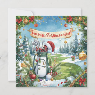 Tarjeta Festiva Navidades de golf con bolso de golf en verde