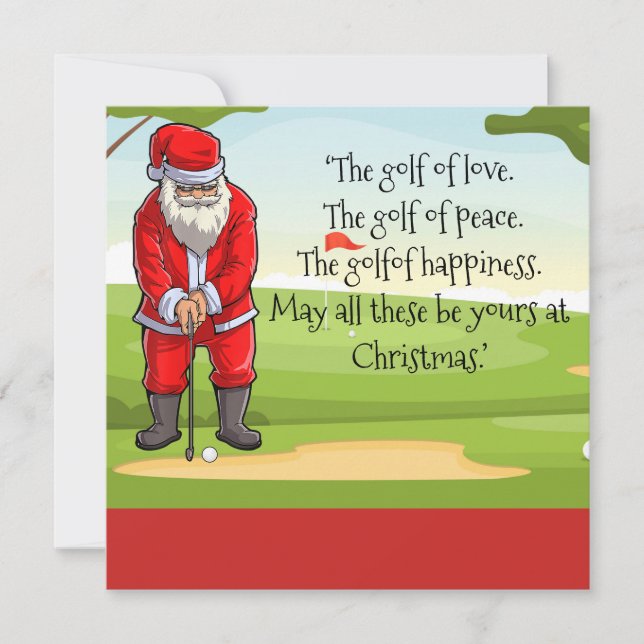 Tarjeta Festiva Navidades de golf con la bendición de Santa Claus  (Anverso)
