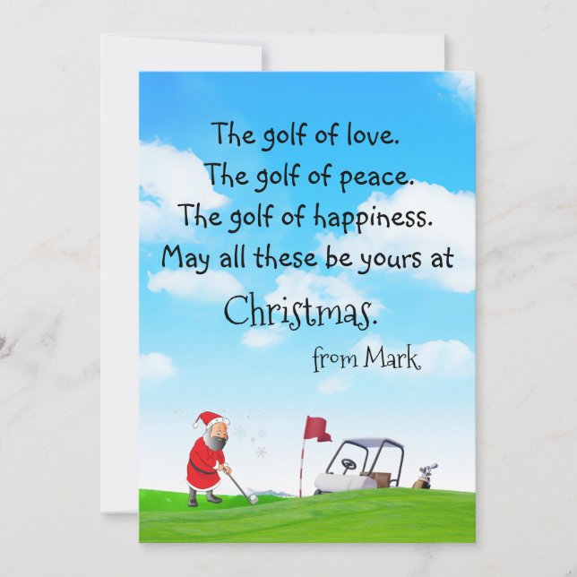Tarjeta Festiva Navidades de golf con la bendición de Santa Claus (Anverso)