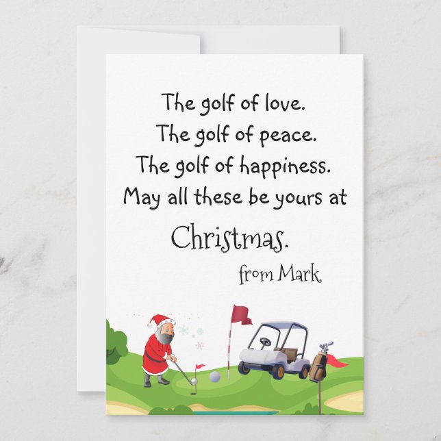 Tarjeta Festiva Navidades de golf con la bendición de Santa Claus (Anverso)