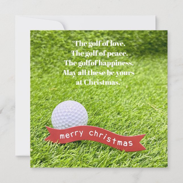 Tarjeta Festiva Navidades de golf con pelota de golf sobre césped  (Anverso)