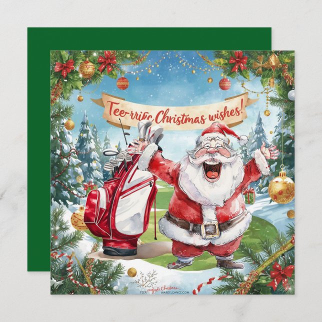 Tarjeta Festiva Navidades de golf con Santa Claus (Anverso / Reverso)