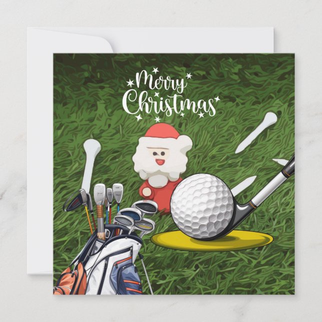 Tarjeta Festiva Navidades de golf con Santa Claus (Anverso)