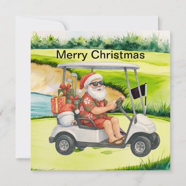 Tarjeta Festiva Navidades de golf con Santa Claus (Anverso)