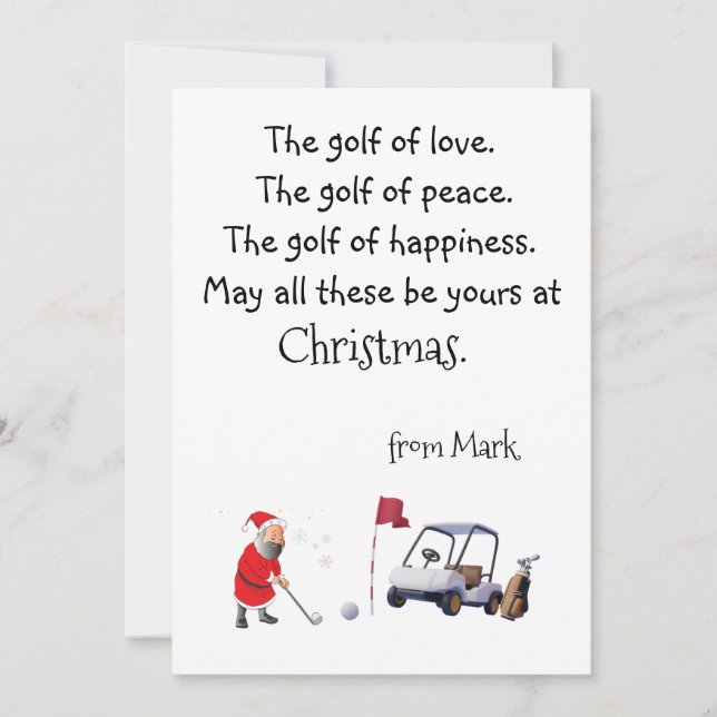 Tarjeta Festiva Navidades de golf con Santa Claus bendiciendo vaca (Anverso)