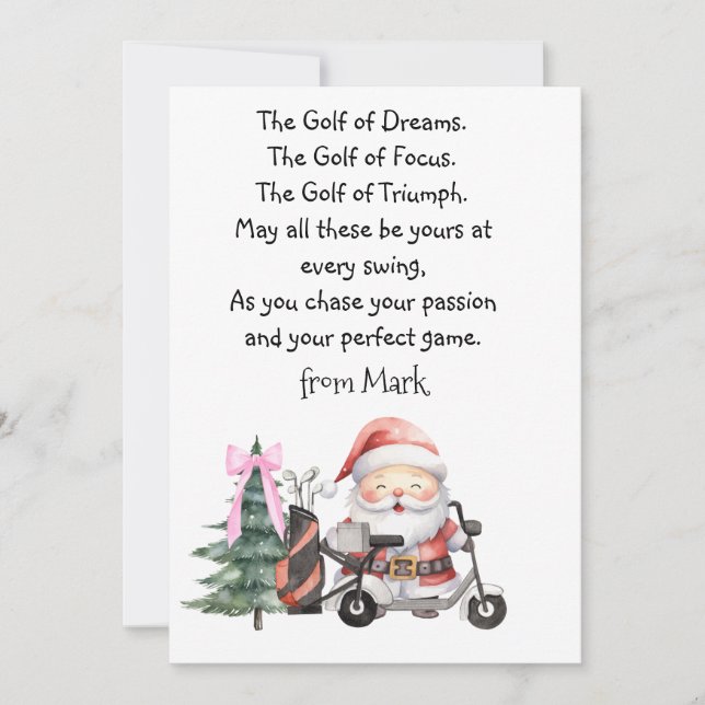 Tarjeta Festiva Navidades de golf con Santa Claus bendiciendo vaca (Anverso)