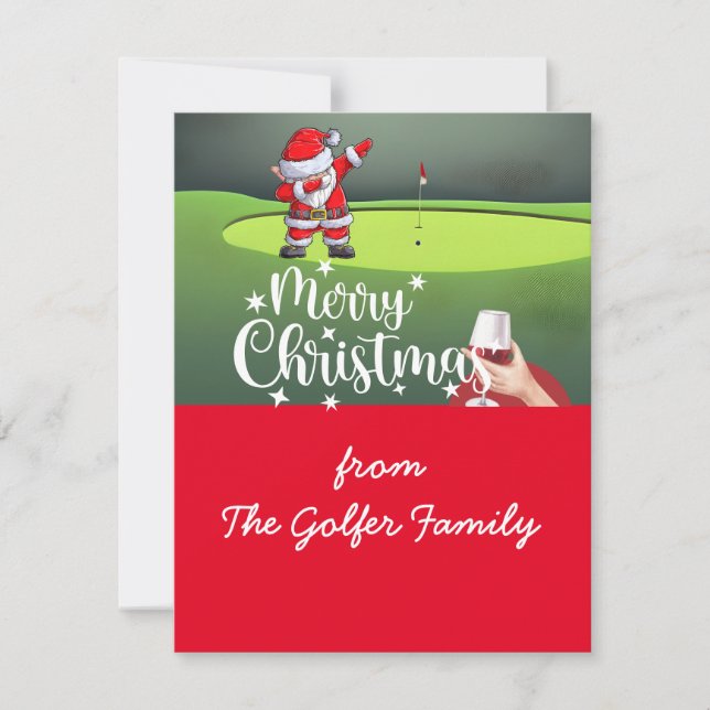 Tarjeta Festiva Navidades de golf con Santa Claus de la familia Go (Anverso)