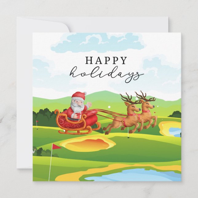 Tarjeta Festiva Navidades de golf con Santa Claus Felices Fiestas (Anverso)