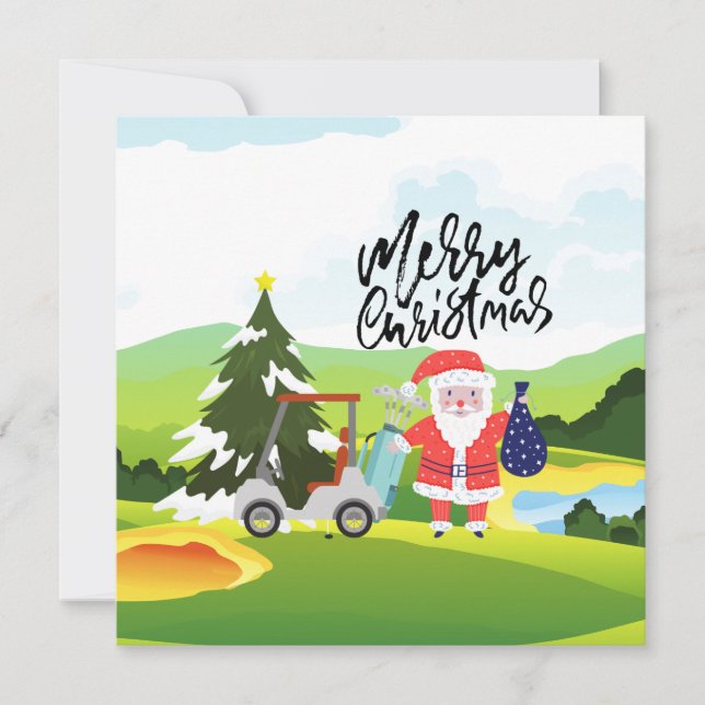 Tarjeta Festiva Navidades de golf con Santa Claus para Golfer (Anverso)