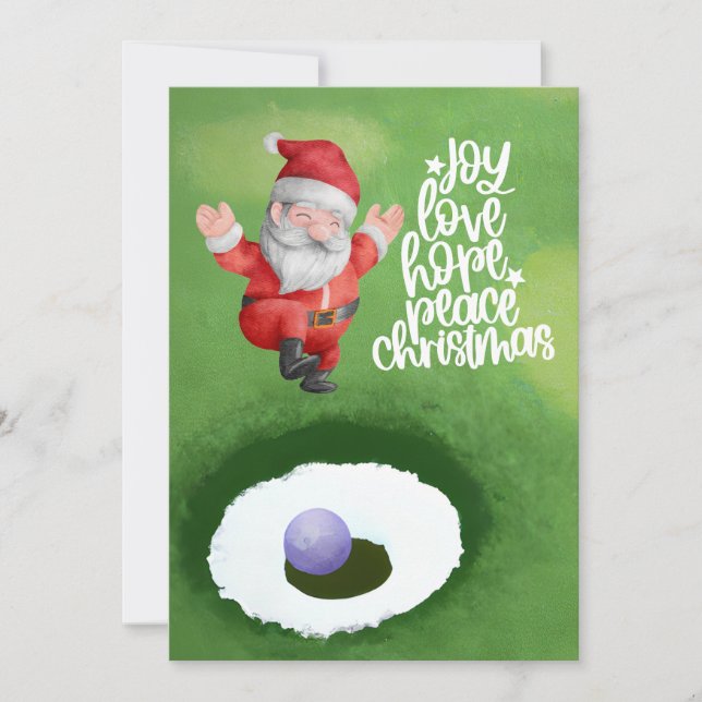 Tarjeta Festiva Navidades de golf con Santa Claus sobre hierba ver (Anverso)