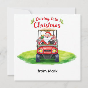Tarjeta Festiva Navidades de golf con Santa Golfer en el campo de
