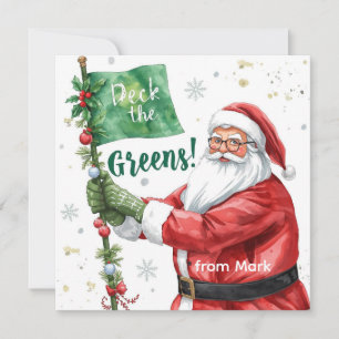 Tarjeta Festiva Navidades de golf con Santa Golfer en el campo de