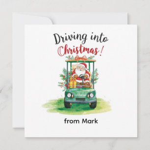 Tarjeta Festiva Navidades de golf con Santa Golfer en el campo de 