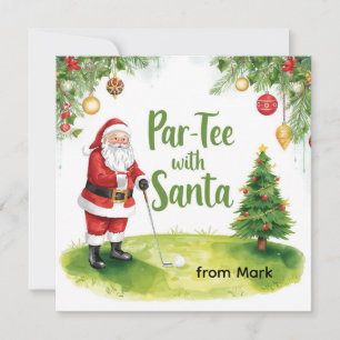 Tarjeta Festiva Navidades de golf con Santa Golfer en el campo de