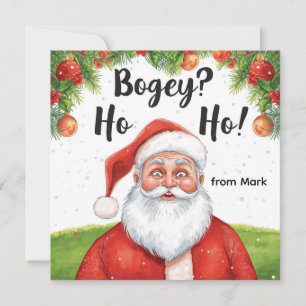 Tarjeta Festiva Navidades de golf con Santa Golfer en el campo de
