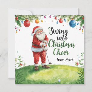 Tarjeta Festiva Navidades de golf con Santa Golfer en el campo de