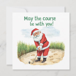 Tarjeta Festiva Navidades de golf con Santa Golfer en el campo de