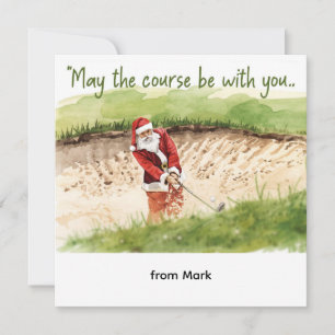 Tarjeta Festiva Navidades de golf con Santa Golfer en el campo de