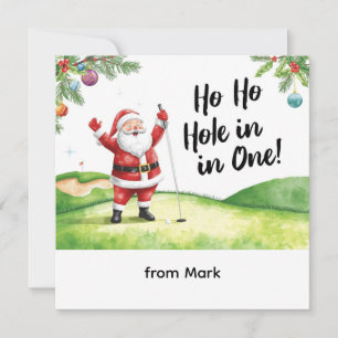 Tarjeta Festiva Navidades de golf con Santa Golfer en el campo de