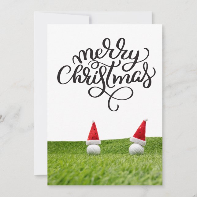 Tarjeta Festiva Navidades de golf con Santa Hat para Golfer (Anverso)