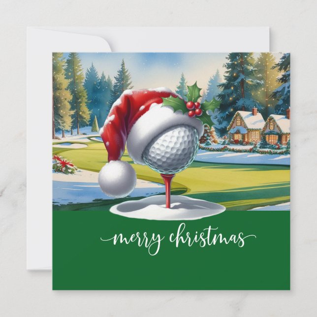 Tarjeta Festiva Navidades de golf con sombrero de Santa Faja (Anverso)